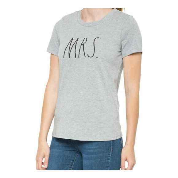 Rae Dunn Mrs. T-Shirt‎ Crew Neck Short Sleeve Heather Gray Size L Large Bride - Picture 1 of 5
